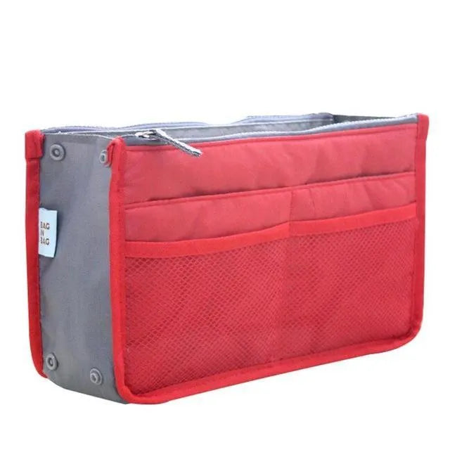 Travel cosmetic organizer bag double zipper 28.5x18.5x10cm 210T polyester silk cotton 90g