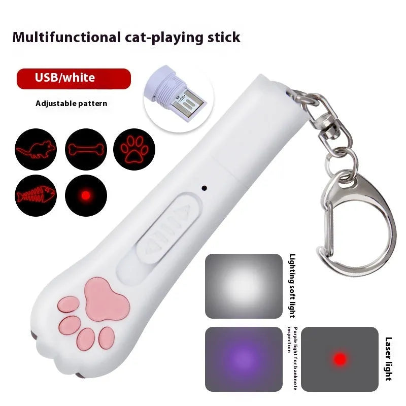 Rechargeable cat teasing stick with laser projector in blue colour