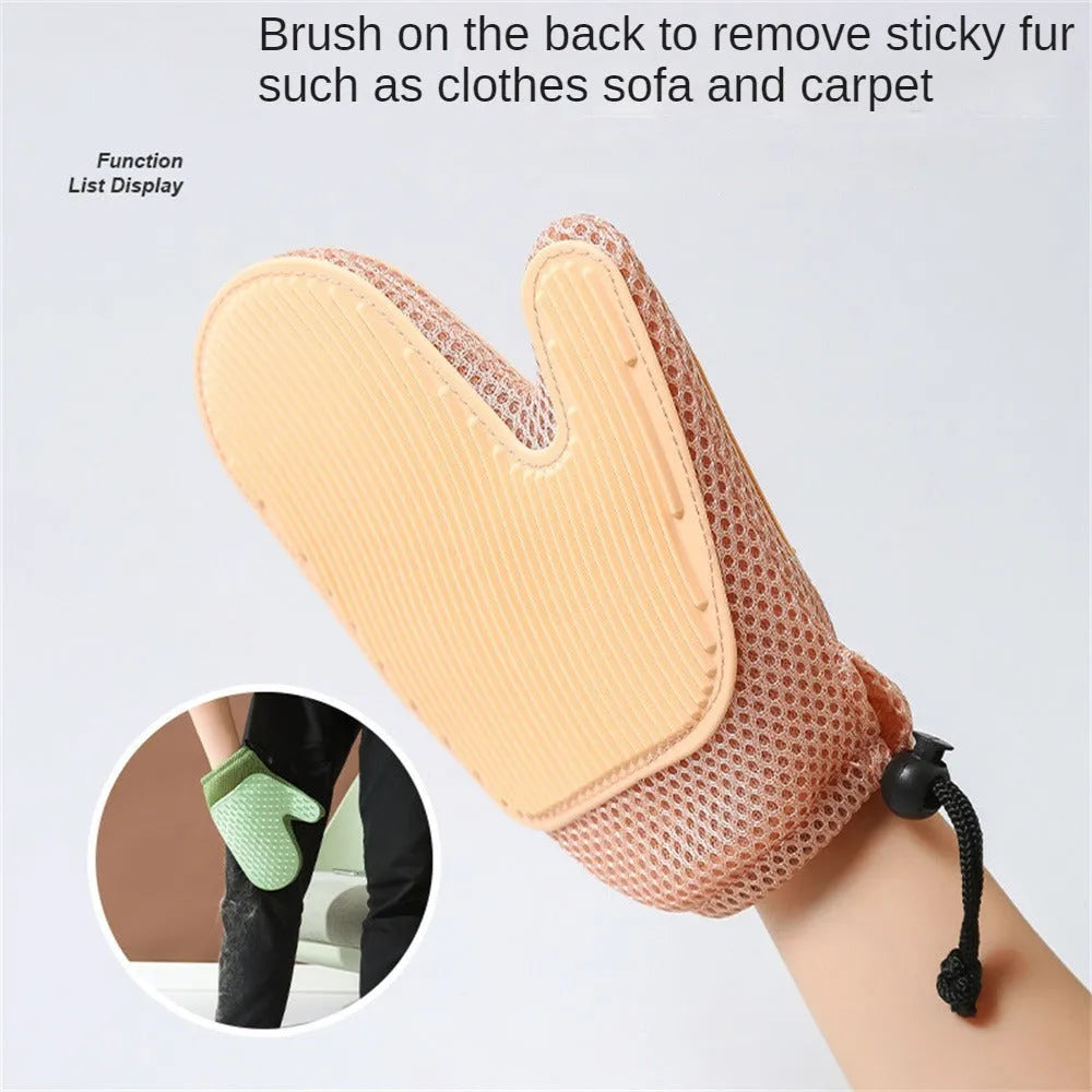 Right-hand pet grooming glove for dog and cat hair removal, shown in dark blue colour.