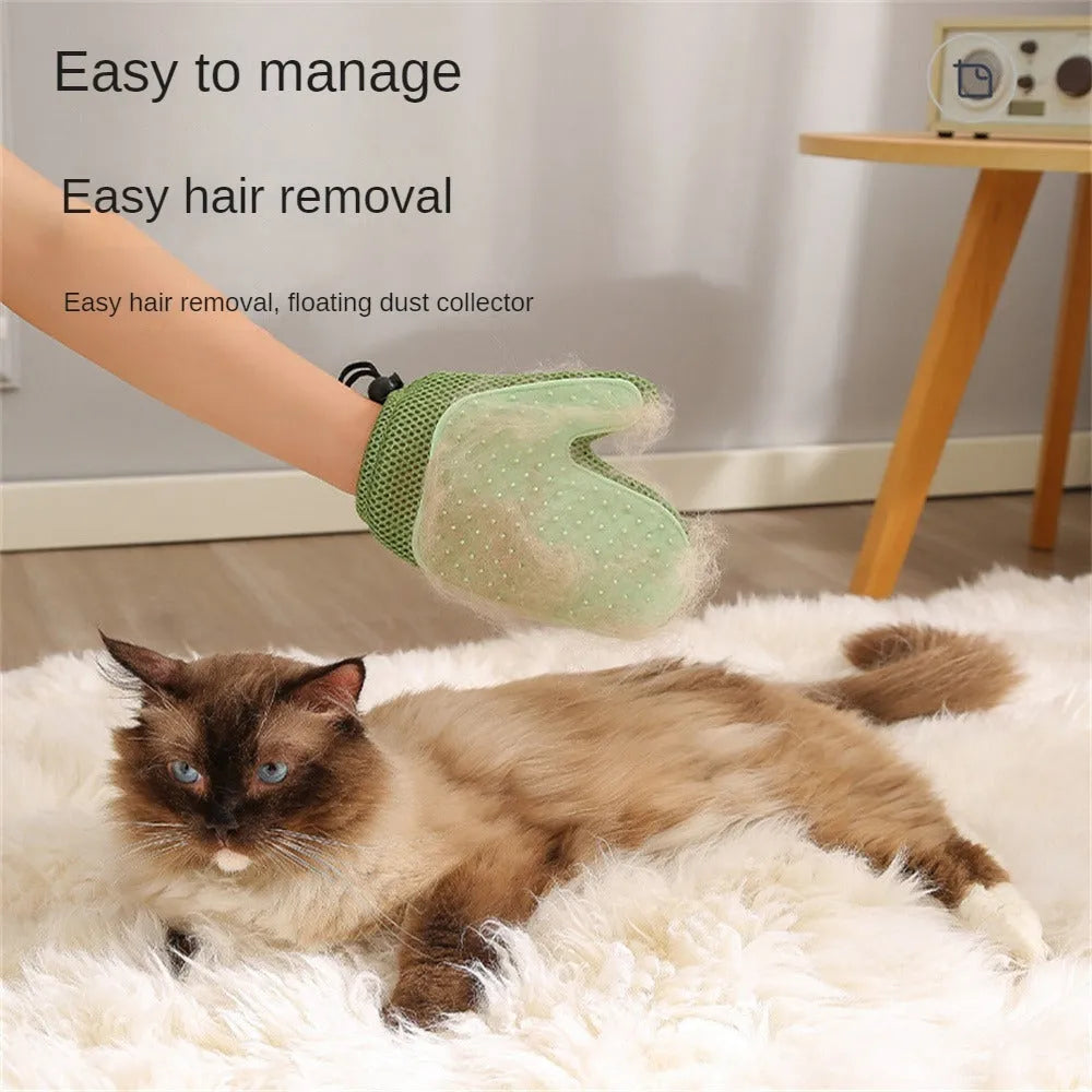 Right-hand pet grooming glove for dog and cat hair removal, shown in dark blue colour.