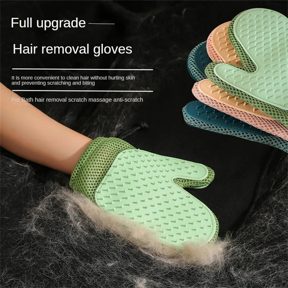 Right-hand pet grooming glove for dog and cat hair removal, shown in dark blue colour.