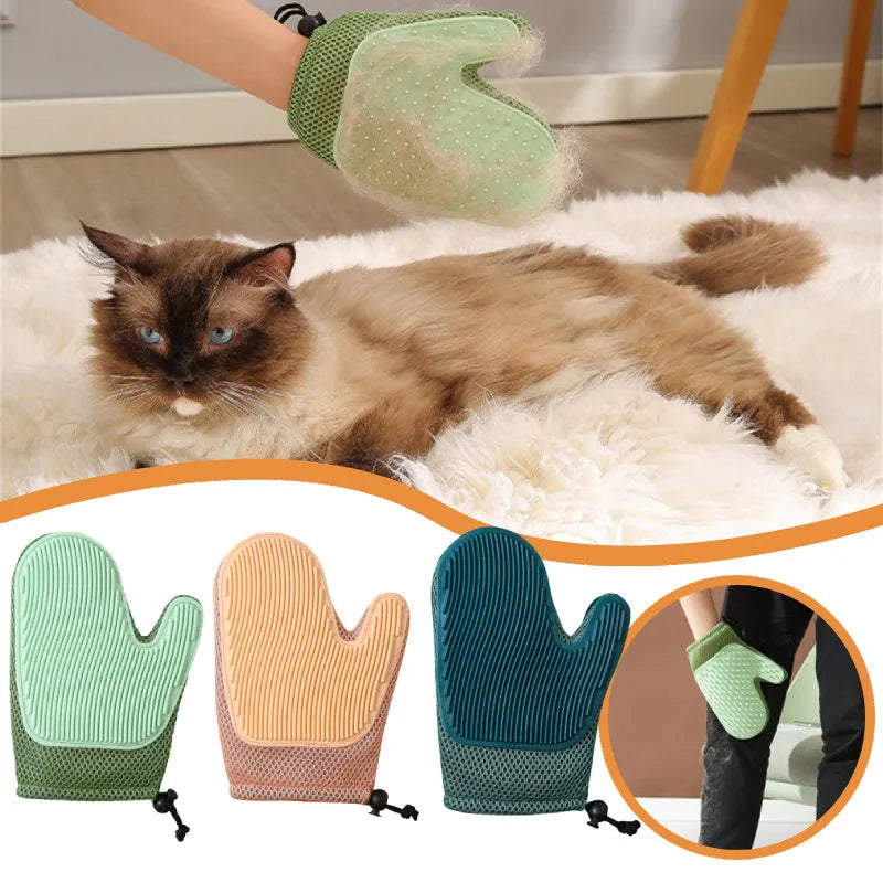 Right-hand pet grooming glove for dog and cat hair removal, shown in dark blue colour.