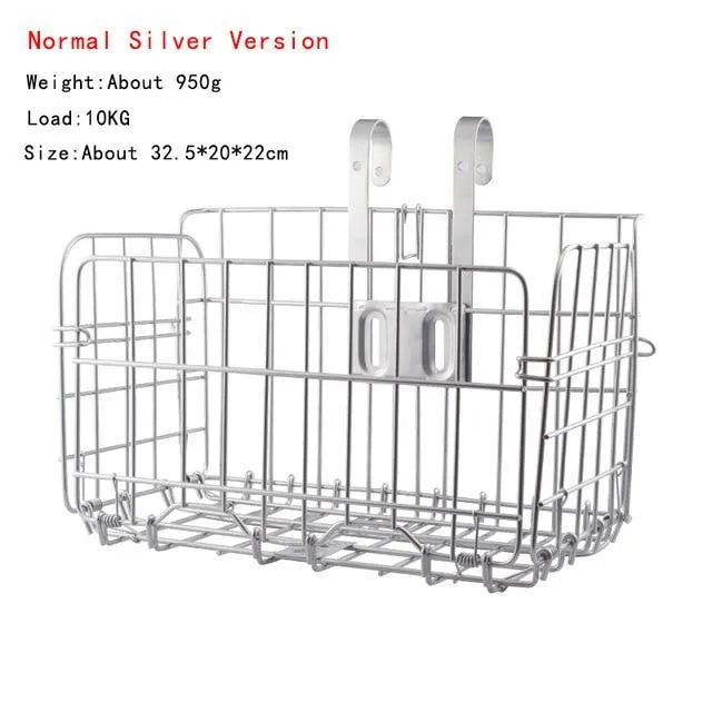 Folding steel bicycle basket, black or silver, about 32.5 x 20 x 22 cm, for mountain, road and folding bikes