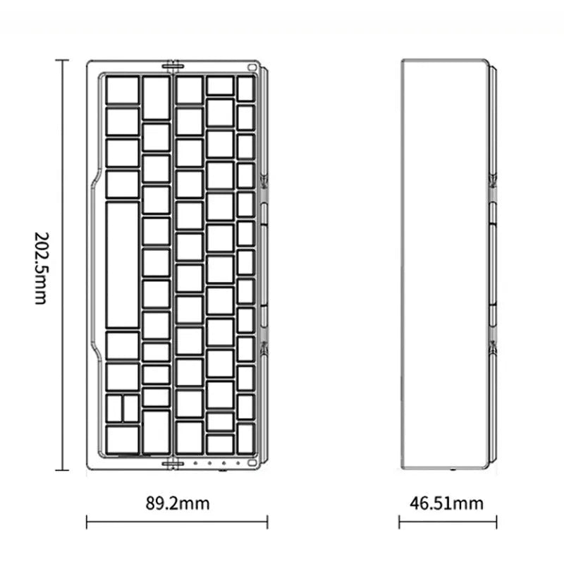 Folding Bluetooth keyboard with hidden bracket, touch-sensitive keys, rechargeable battery, Black or Silver