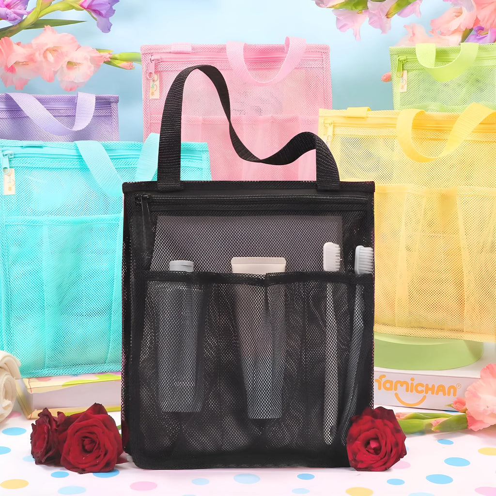Large black and pink swimming gym bag with dry wet separation compartments and mesh pocket