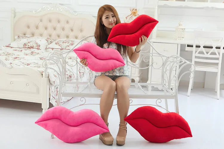 Plush big lips pillow in Pink or Red, short plush with PP cotton filling, 50cm or 65cm