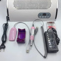 Pink multi-function nail cleaner with curing lamp, vacuum, and phone charging port, 35x30x11 cm