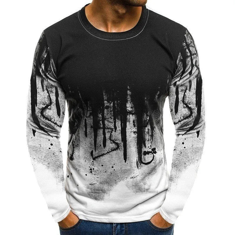 Men's long sleeve t-shirt autumn winter gray digital print sports top