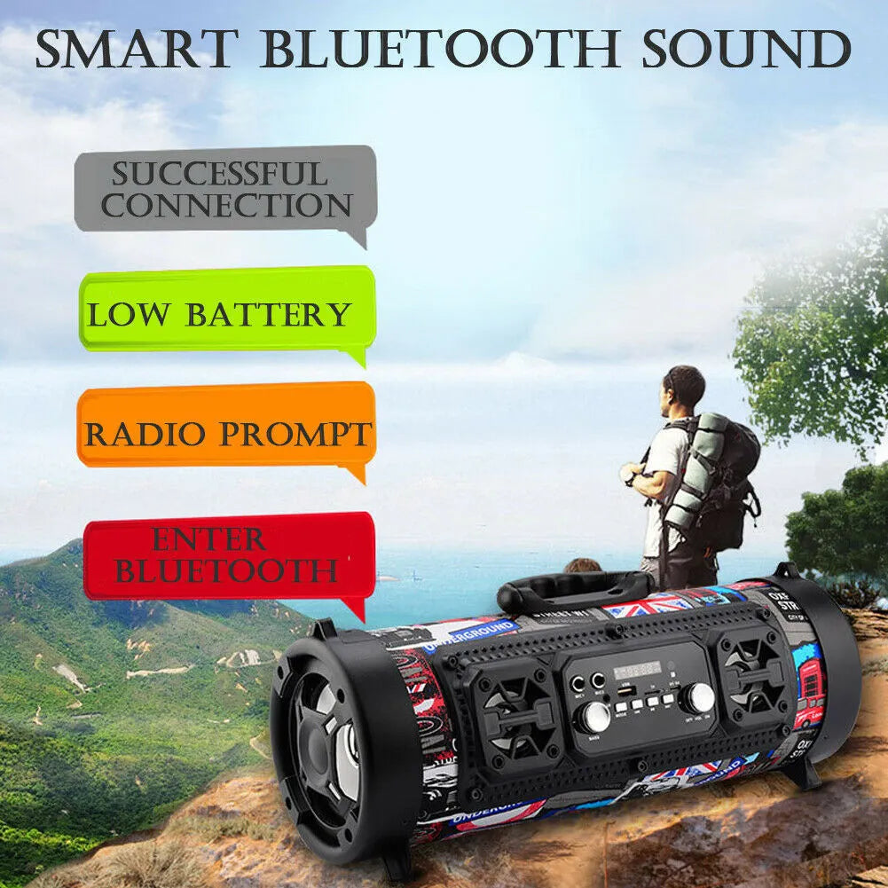 Portable waterproof Bluetooth speaker, ABS body, 5W output, 1500mAh battery, 377x150x158mm, black