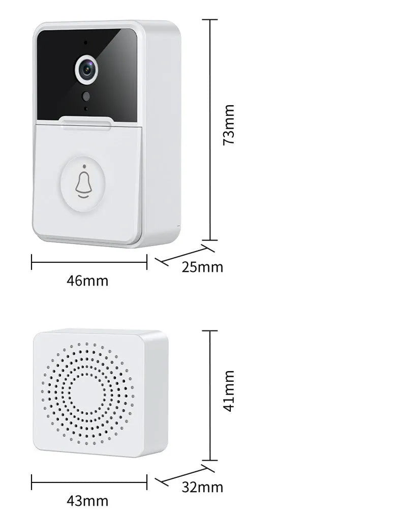White ABS smart doorbell with VGA camera, 850nm infrared night vision, 2.4G WiFi and 1000mAh battery