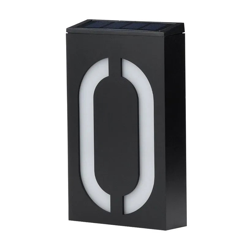 Solar powered outdoor house number light with white LEDs and waterproof ABS housing