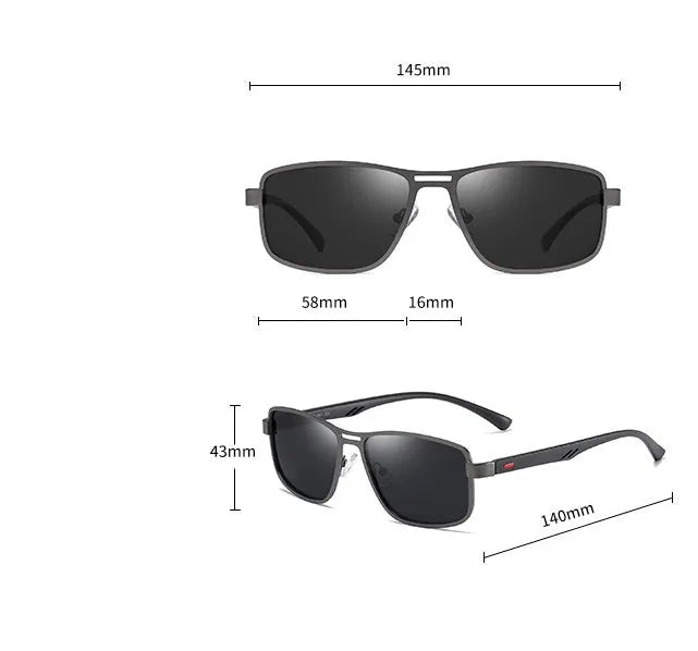 Men's polarized sunglasses with TR90 frame, TAC lenses, UV400 protection, available in black, green, gun colour, and tea.