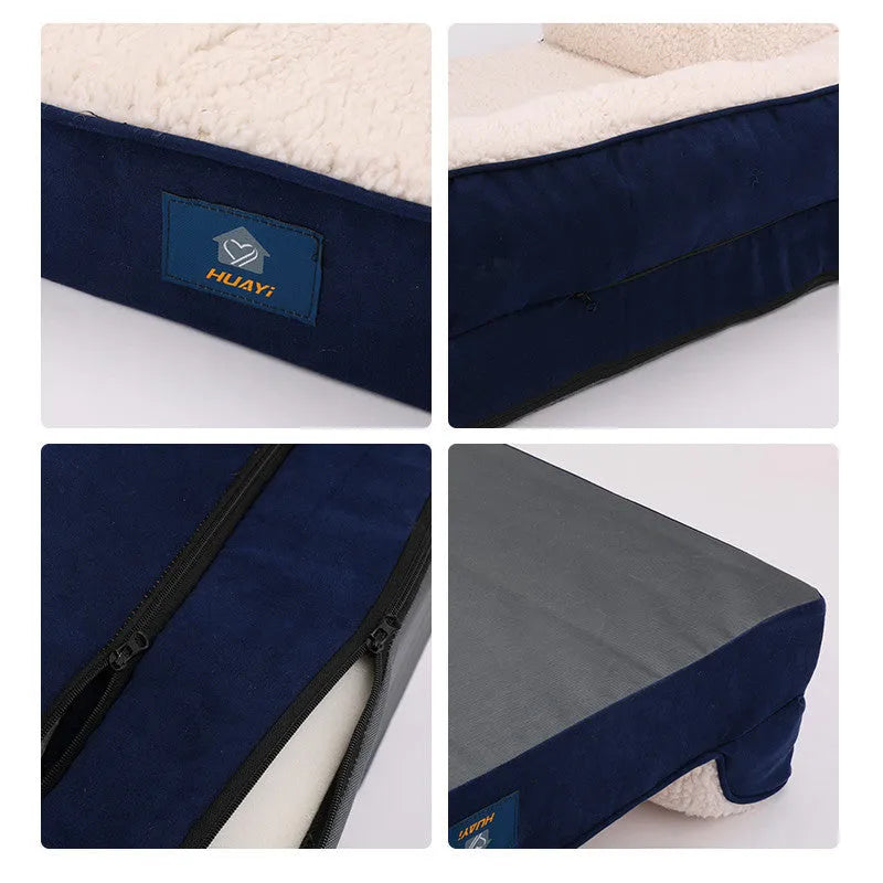 Navy blue plush polyester pet sofa bed cushion style for dogs and cats 50x65x18cm