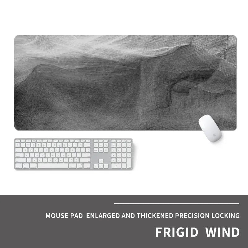 Oversized natural rubber mouse pad with thermal transfer printed cold-themed design for computer gaming desk