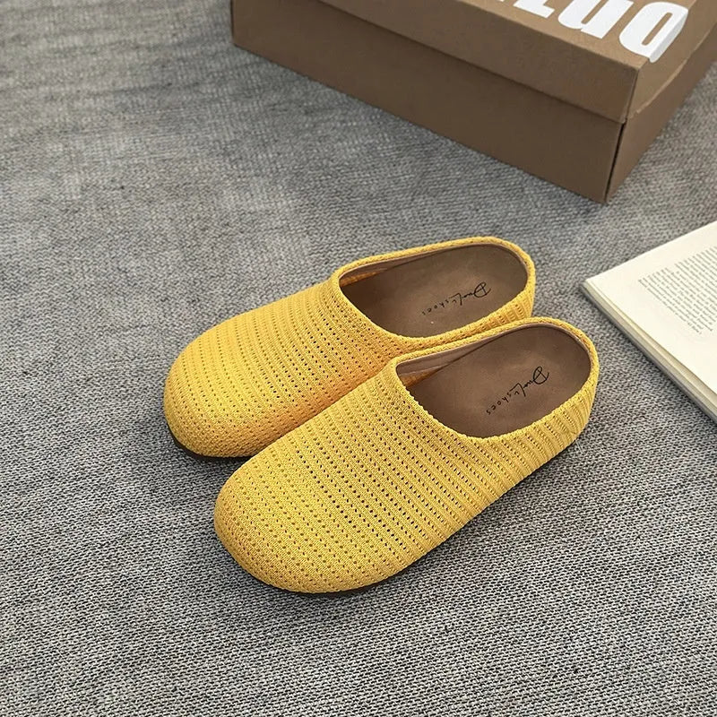 Women's beige cloth boken slippers with non-slip rubber sole, shown in size 38.