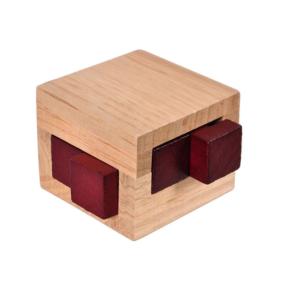 Wooden Kongming lock puzzle, 7 x 7 x 5.5 cm, colour A, for adults and seniors, exercises spatial thinking.