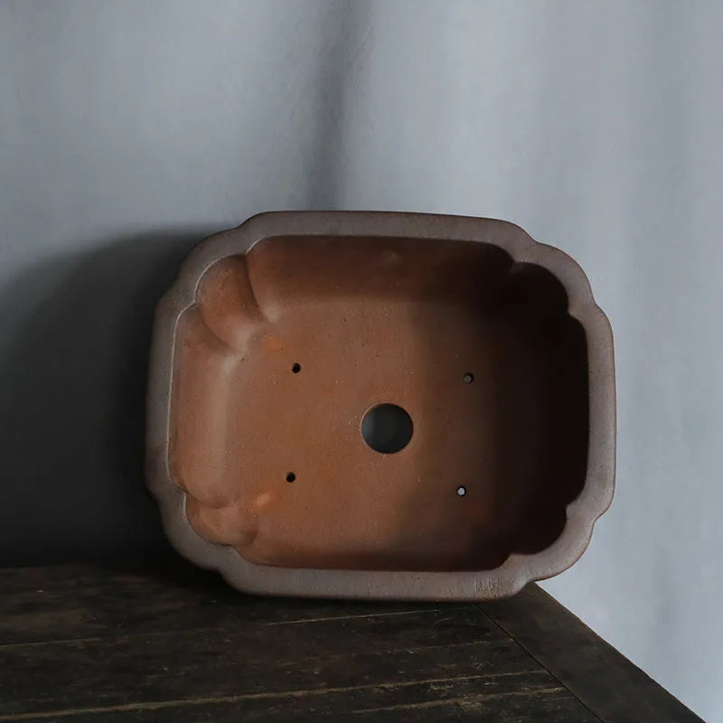 A rectangular purple sand ceramic bonsai flower pot with a modern minimalist design.