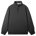 Men's loose fit polyester zip-up sweatshirt in black, front view, casual pullover style