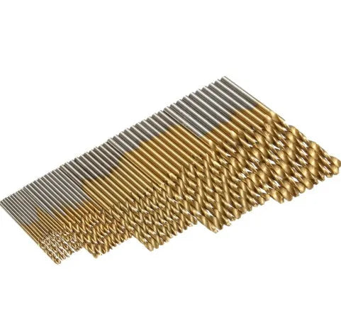 50-piece titanium coated high-speed steel twist drill bit set in storage case