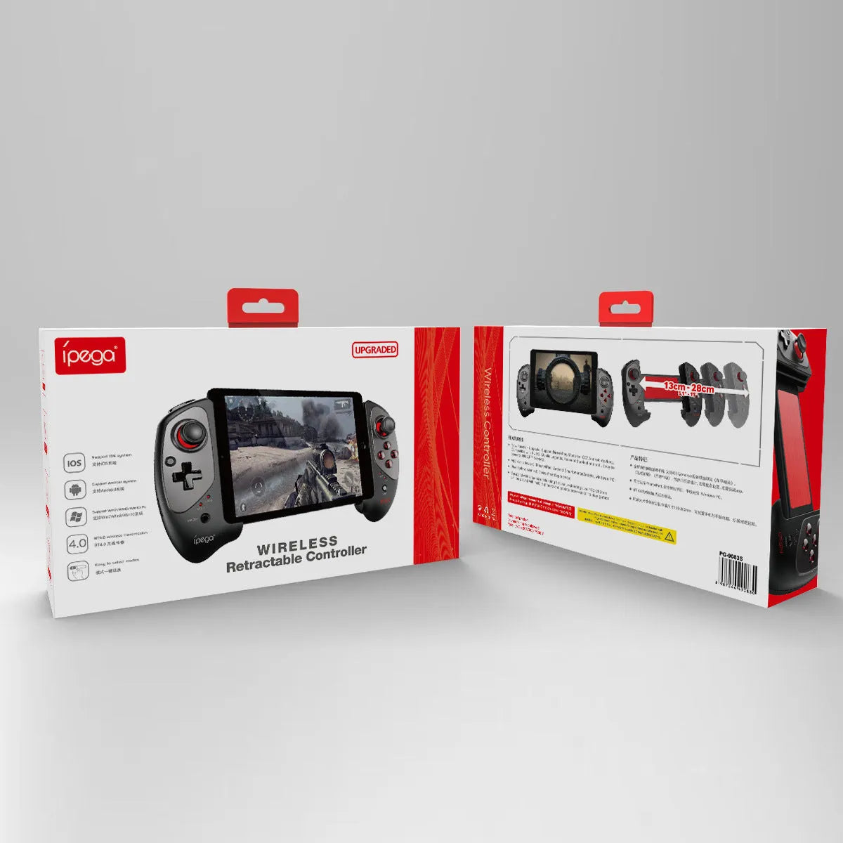 Red ABS plastic telescopic gamepad controller with Bluetooth 4.0 connectivity for Android iOS and PC devices