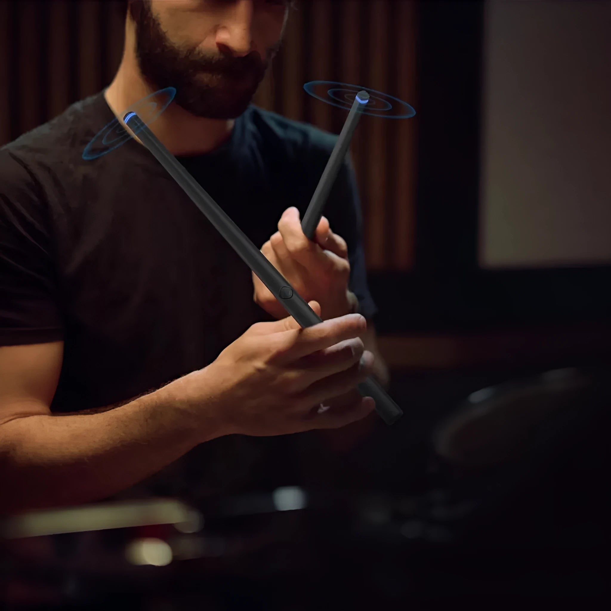 Black somatosensory air drum kit with wireless 2.4G technology and two drumsticks