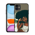 Black girl phone case with graffiti pattern, TPU PC back cover for iPhone, waterproof and drop resistant.