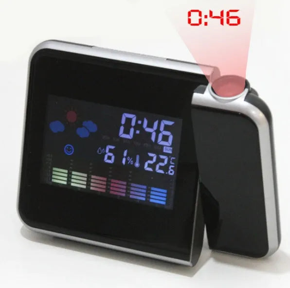 Digital electronic table clock, plastic, 16 x 6 x 12 cm, shown in Black USB and White USB options.