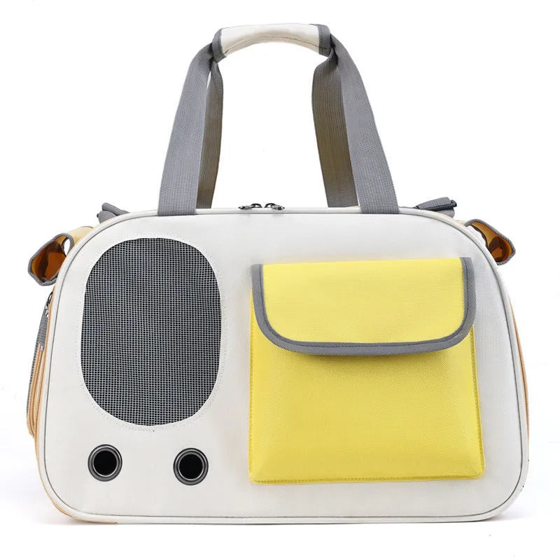 Portable foldable canvas pet bag in solid colour with single shoulder strap