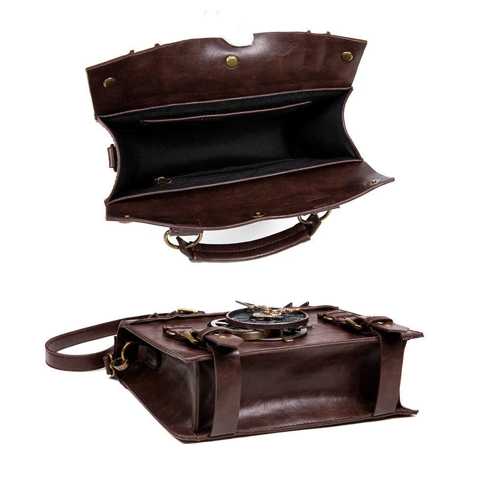 Bronze steampunk industrial retro style shoulder bag with metal hardware and pillow bag shape