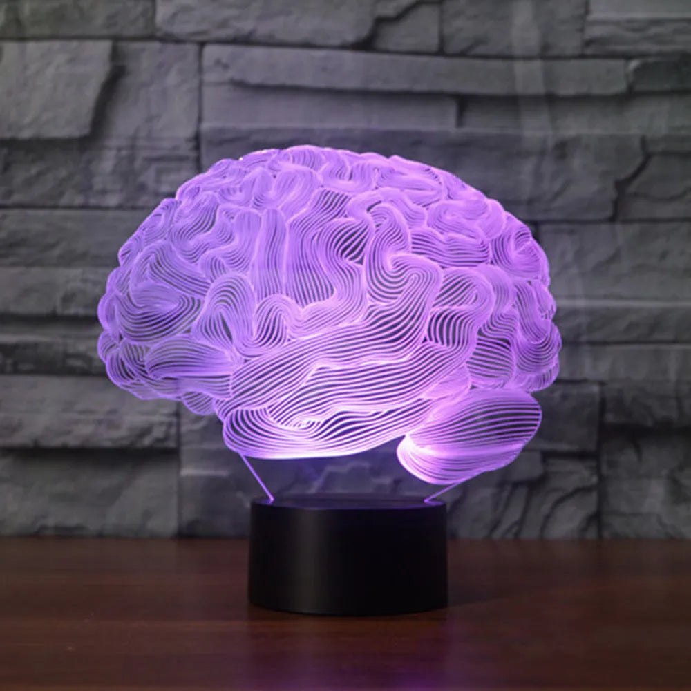 3D brain illusion LED desk lamp with remote control showing colourful acrylic lighting projection