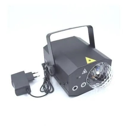 Black LED laser magic fan stage lighting equipment showing compact design with projection apertures