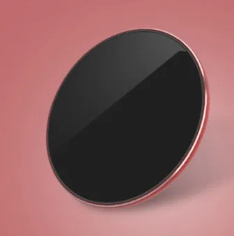 Ultra-thin aluminium wireless charger in metallic finish showing micro USB port