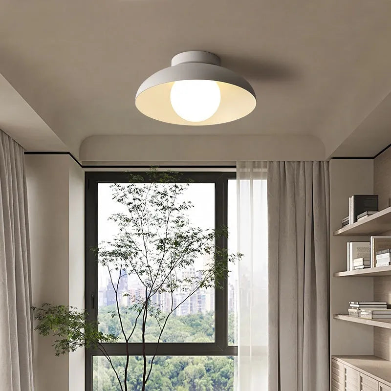 Modern minimalist flush mount ceiling lamp in Nordic style, shown in Moon White finish