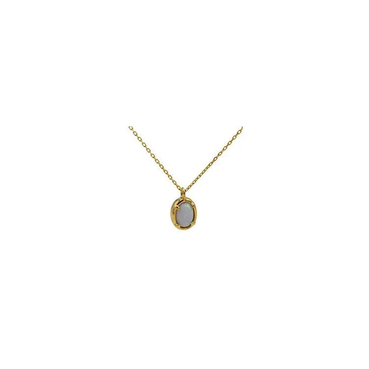 S925 sterling silver geometric pendant necklace with jelly opal stone in gold or white gold colour plating