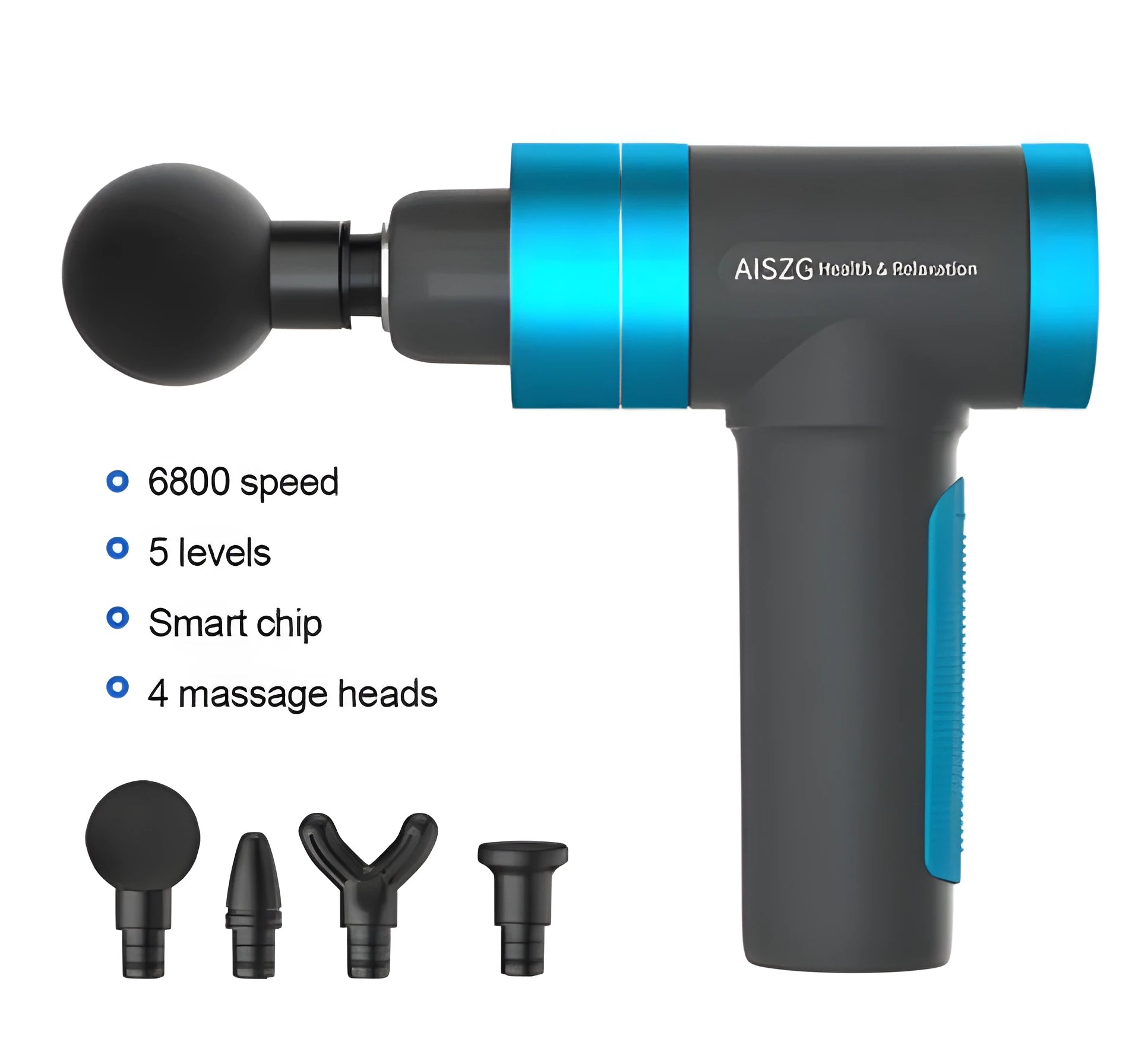 USB rechargeable muscle massager in grey with space aluminium body and silicone head