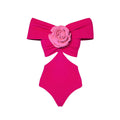 Floral patterned hollow-out one-piece swimsuit with separate skirt laid flat