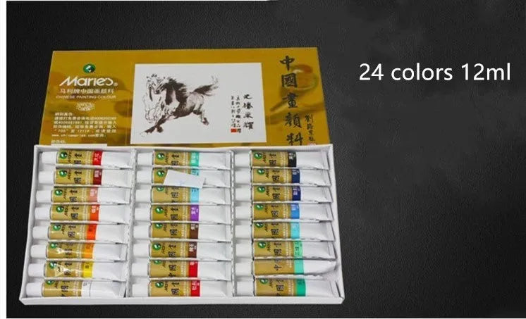 Chinese painting paint set with 12 to 36 traditional hue colours in 5 ml or 12 ml tubes