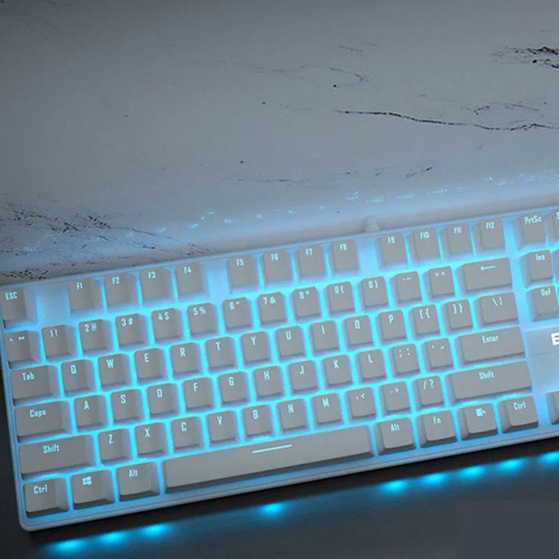Pink wired mechanical keyboard with 104 keys and USB cable, available with green, black, or red axis switches
