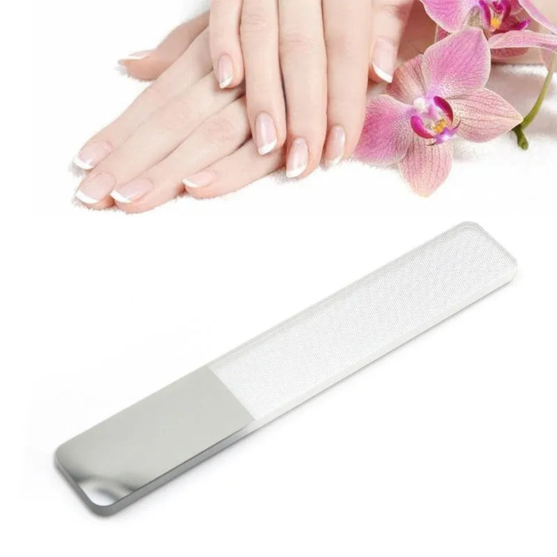 Nano glass nail file for physical nail polishing, transparent colour, size 9 x 1.3 x 0.2 cm