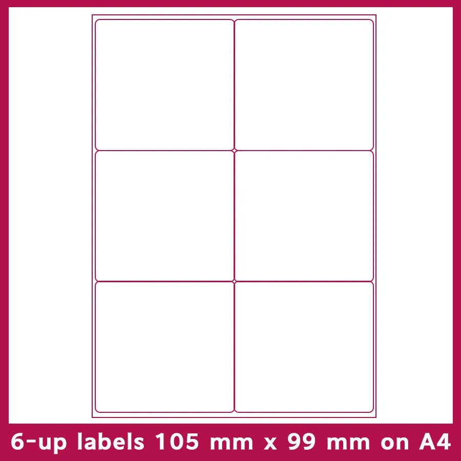 Pack of blank A4 FBA label paper sheets showing different grid cut options for barcode printing.