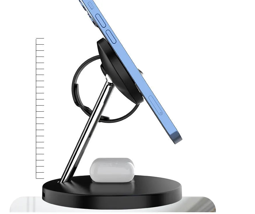 Three in one magnetic wireless charger, 175x120x85mm, black or white, USB interface, 9V input and output