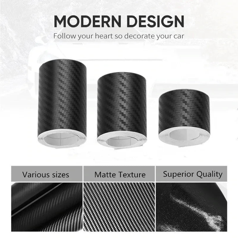 3D carbon fibre roll bumper sticker for car door sill protection in multiple width sizes