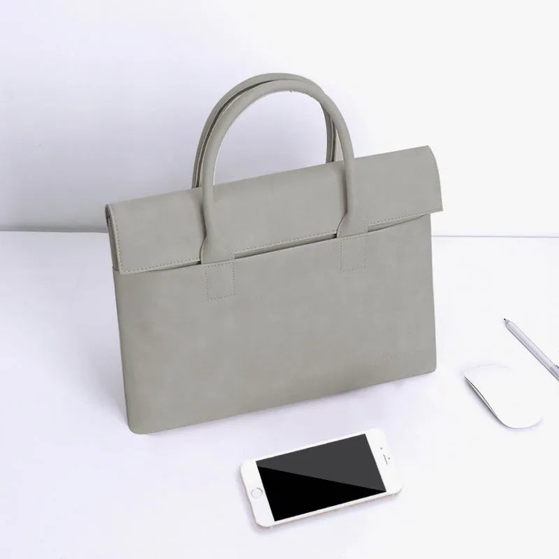 PU leather waterproof anti-theft tablet laptop inner case in light gray with small bag