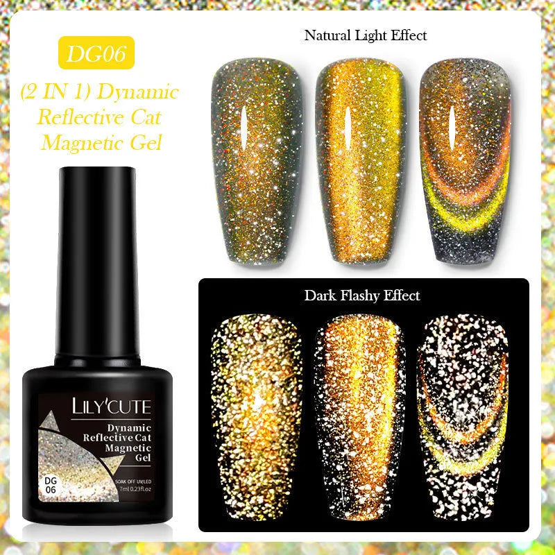 Diamond debris cat eye series UV nail polish gel in six colour options with nail glue