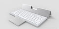 Three-in-one wireless Bluetooth keyboard with touch pad, leather sheath, and adjustable stand for tablets and mobile phones