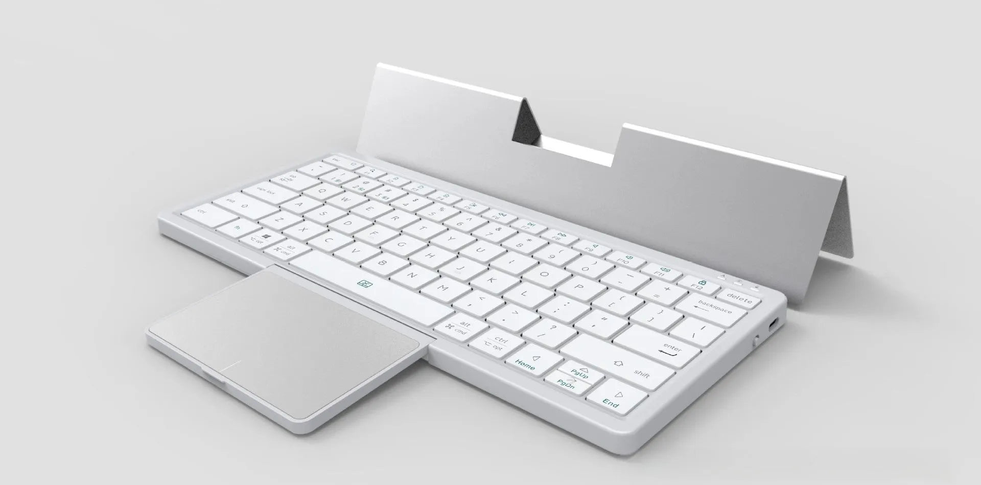 Three-in-one wireless Bluetooth keyboard with touch pad, leather sheath, and adjustable stand for tablets and mobile phones