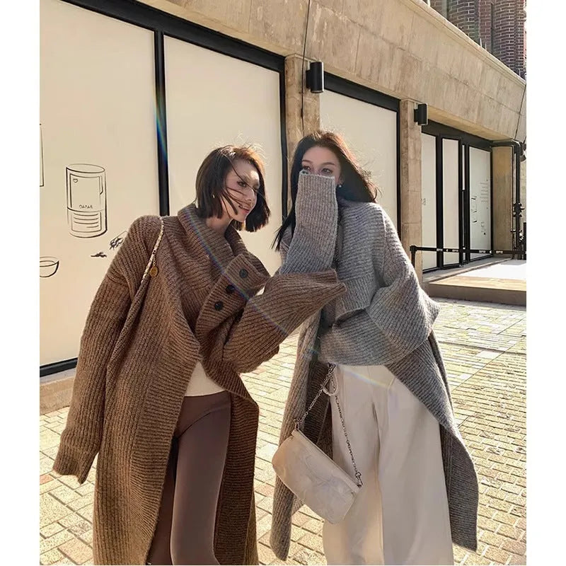 Women's autumn winter large lapel long cardigan jacket in chenille fabric with princess sleeves