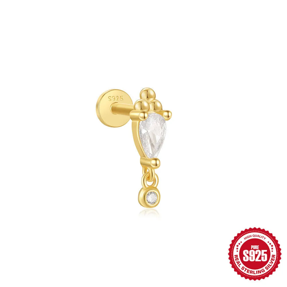 925 sterling silver tassel ear stud in single gold, pierced earring with eco-friendly electroplating