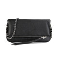 Women's black chain folding clutch shoulder bag with shell shape and crossbody strap