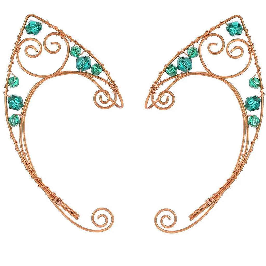 Hand-woven crystal-like mixed material earrings in gold tone, original design, shown as a pair.